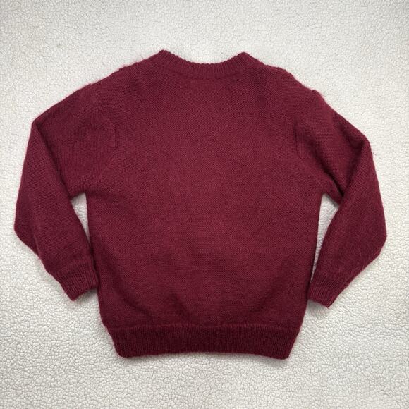 80s Maroon Wool Blend Cable Knit Cardigan Fisherman Sweater Alexa Grace Large - Picture 4 of 6